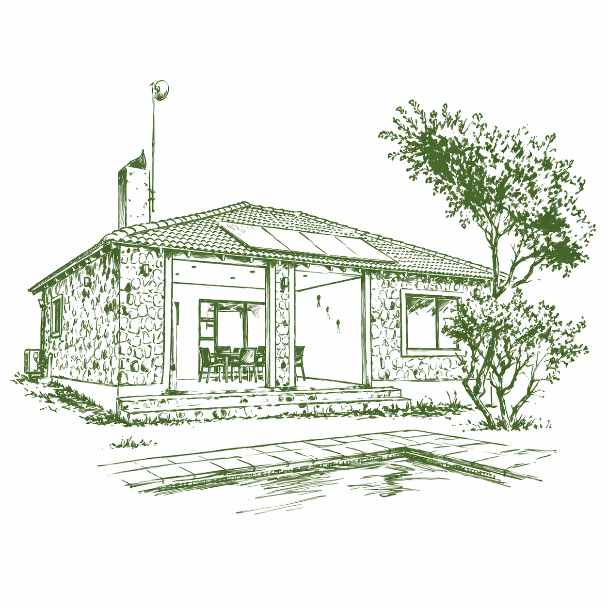 Hand-drawn illustration of the Klipdrift Sands lodge